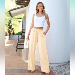Linen Pants Women Flowy Wide Leg Beach Trouser Pants NWT